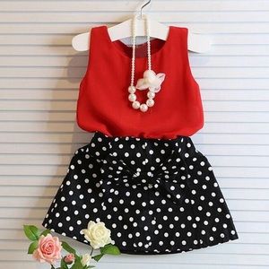 Girls Sleeveless Blouse & Polka Dot Skirt